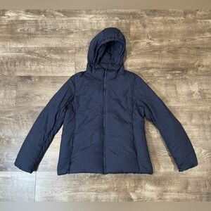 UNIQLO HOODED FULL ZIP UP NAVY BLUE DOWN JACKET WOMENS SIZE LARGE